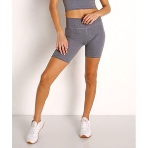 Beyond Yoga Ribbed High Rise Biker Short Gray Heather XS Pilates Gym Workout EUC
